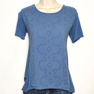 🐈Old navy blue eyelet short sleeve top hi/low hem